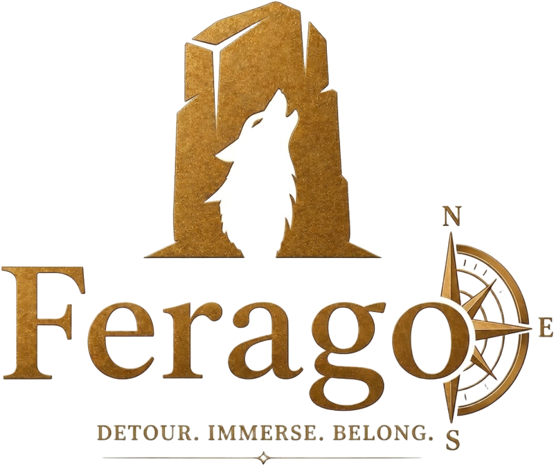 Ferago logo — wolf in rock with compass